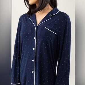 Cozy Earth Long Sleeve Bamboo Pajama Top Navy Polka Dot Women's Size Medium
